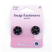HEMLINE HANGSELL - Sew-On Snap Fasteners Metal 18mm (2 Sets) - black